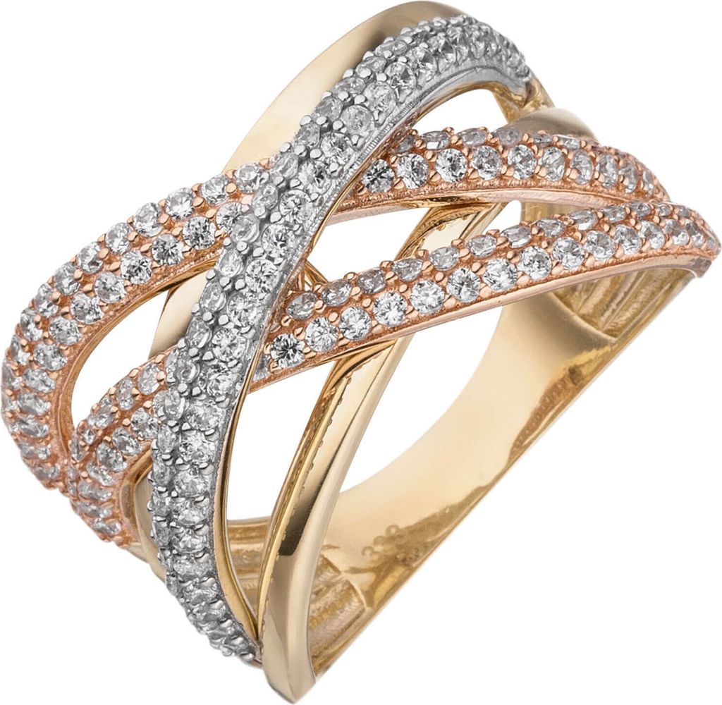 Breiter Pavé Ring aus 333 Gold Gelbgold Rotgold bicolor mit Zirkonia Damen Innenumfang 50mm Ø15.9mm