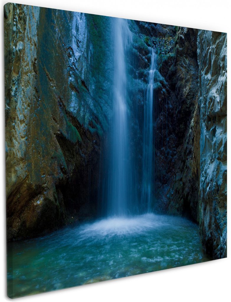 Wallario Premium Leinwandbild Wasserfall bei Sonneneinfall in Größe 50 x 50 cm
