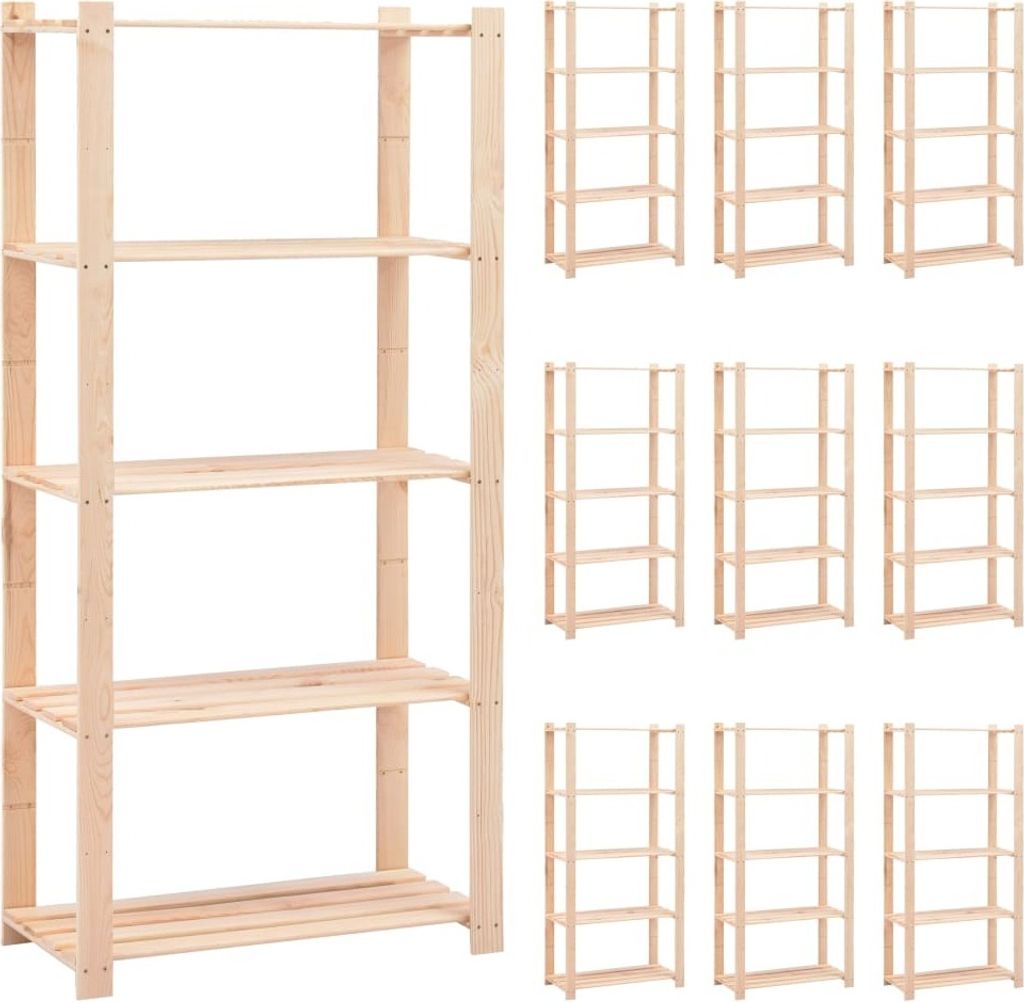 Cloris Designermöbel Lagerregale 5 Böden 10er Set 80x38x170cm Massivholz Kiefer 250kg 2024 Neu