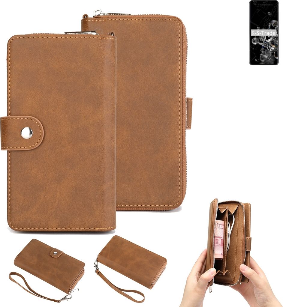 K-S-Trade Handyhülle Schutzhülle kompatibel mit Samsung Galaxy S20 Ultra 5G SD865 & Portemonnee Tasche Handytasche Case Etui Geldbörse Wallet braun