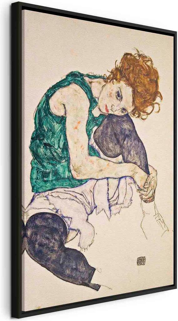 Italienischer Leinwand Leinwandbild - Seated Woman with Legs Drawn Up 60x90 cm Reproduktionen l-E-10016-b-a