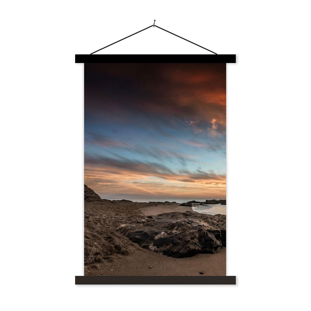 MuchoWow Textilposter Strand - Steine - Abend - Himmel - Natur 40x60 cm mit schwarzem Rahmen - Wanddekorationen