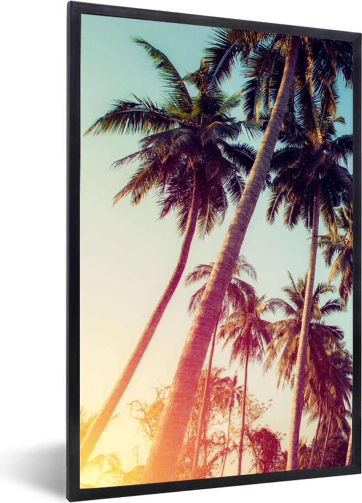 MuchoWow Gerahmtes Poster Palme - Sommer - Retro - Sonne 20x30 cm - Poster mit Schwarzem Bilderrahmen Wandposter Rahmen Foto Bilder - Drucken - B...