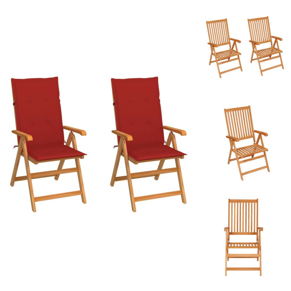 vidaXL Gartenstühle 2 Stk. mit Roten Kissen Massivholz Teak - Gartenstühle