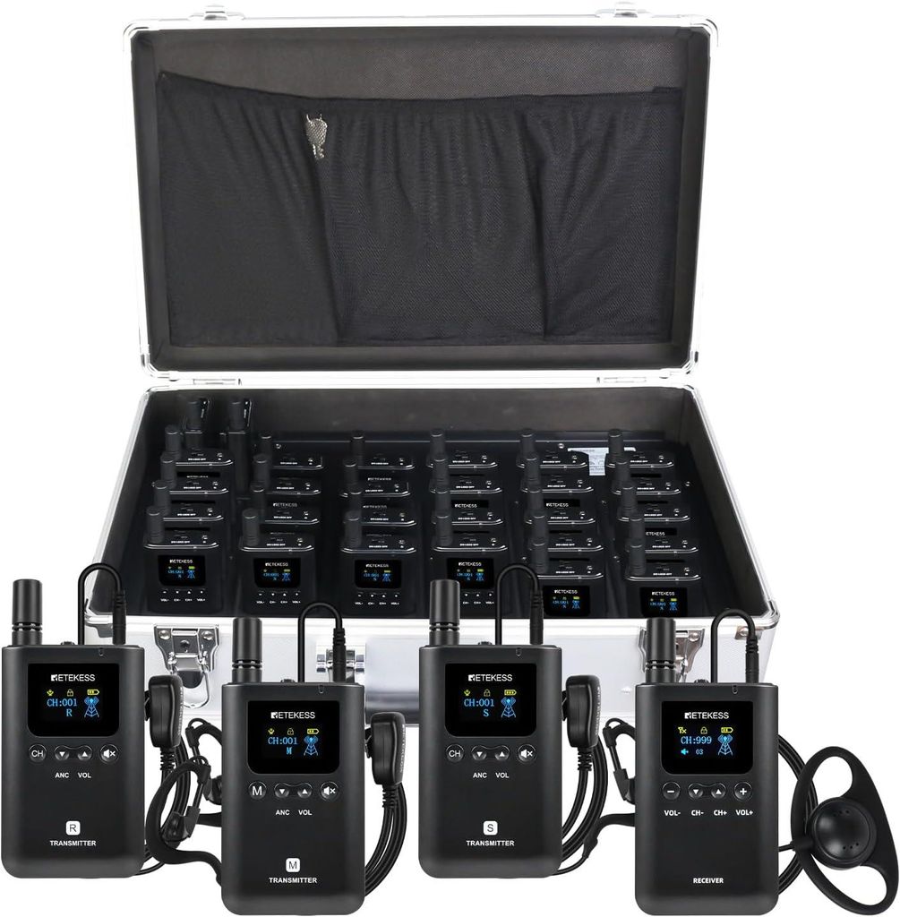 Retekess TT129 Drahtloses Audio Tour Guide System, Für Werksbesichtigungen Ausstellung, Intelligente Geräuschreduzierung (0-4 Stufen), 200M, 120H