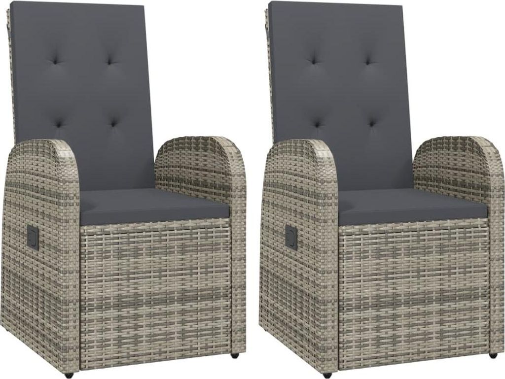 vidaXL Garten-Liegestühle 2 Stk. mit Auflagen Poly Rattan Grau