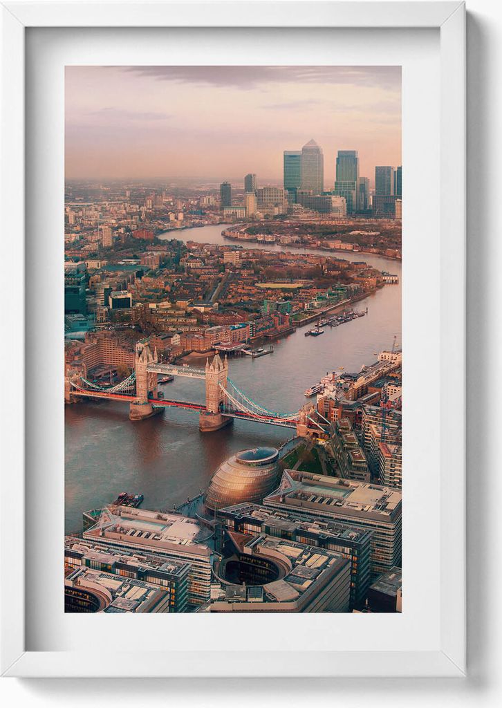 London aus der Vogelperspektive– Wandbild mit Rahmen – Gerahmtes Bild – Wanddekoration – 40x60 cm – Weiß