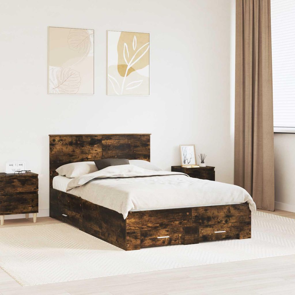 Maison Exclusive - Bettrahmen Geräucherte Eiche 135 x 190 cm Holzwerkstoff