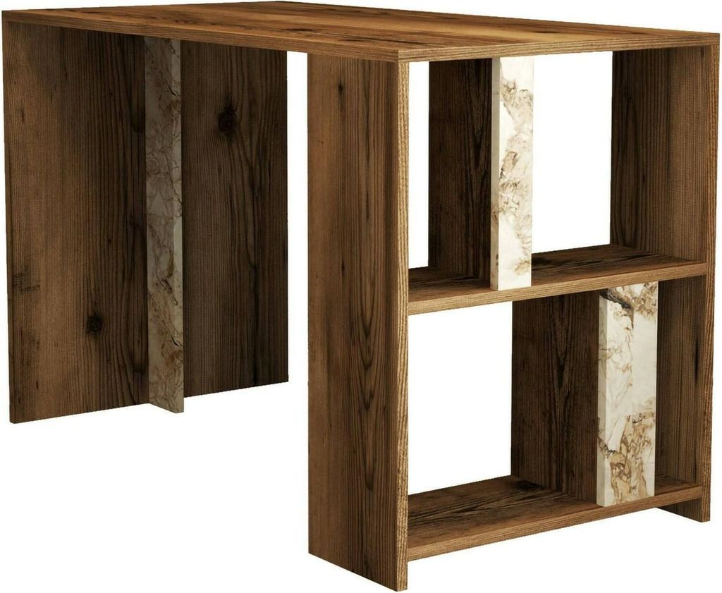 Schreibtisch Dpican, Mehrzweckschreibtisch, Bürotisch für PC, Eckschreibtisch, 120x60h75 cm, Nussbaum und Weißer Marmor