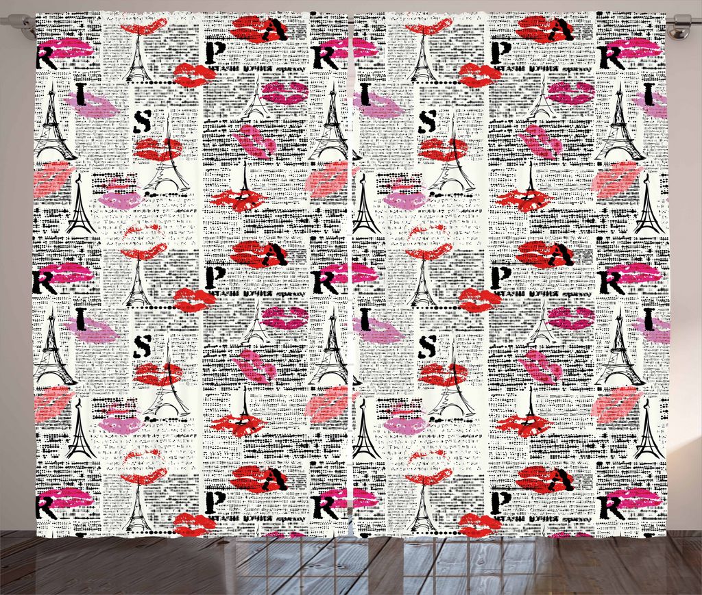 ABAKUHAUS Paris Rustikaler Vorhang, Zeitung Lippenstift-Kuss, Wohnzimmer Universalband Gardinen mit Schlaufen und Haken, 280 x 175 cm, Koksgraue Me...