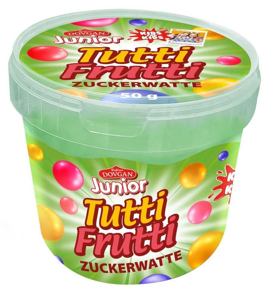 DOVGAN Junior Zuckerwatte Tutti Frutti im Eimer 50g Produktbild 