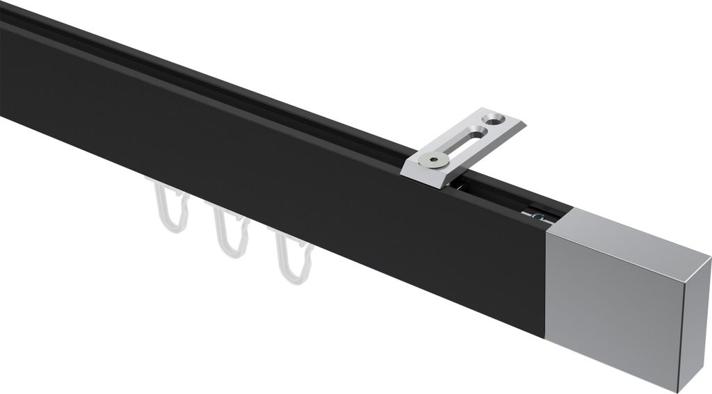 Interdeco Innenlaufstange / Gardinenstange mit Innenlauf Schwarz / Chrom, Typ Smartline Lox (Quader) Deckenmontage, 14x35 mm 1-läufig, 480 cm