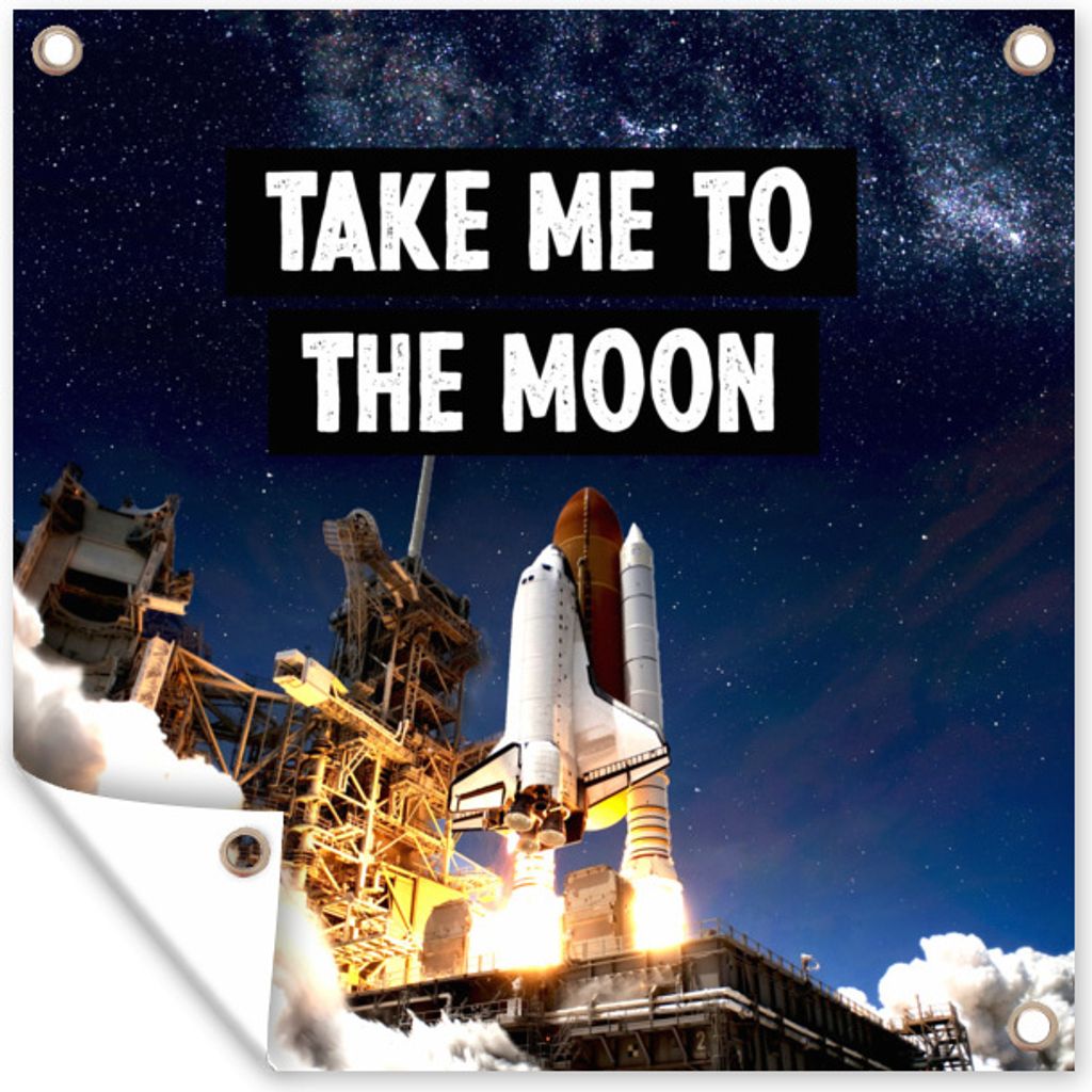 MuchoWow 50x50 cm Outdoor-Poster Gartendeko Sichtschutz Garten Poster für den Garten Rakete - Zitate - 'Bring mich zum Mond' - Sprichwörter - J...
