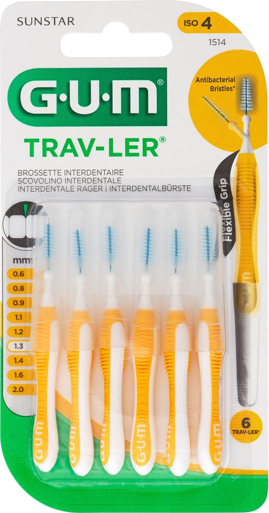 GUM TRAV-LER gelb Tanne 1.3mm Interdental+6 Kappen