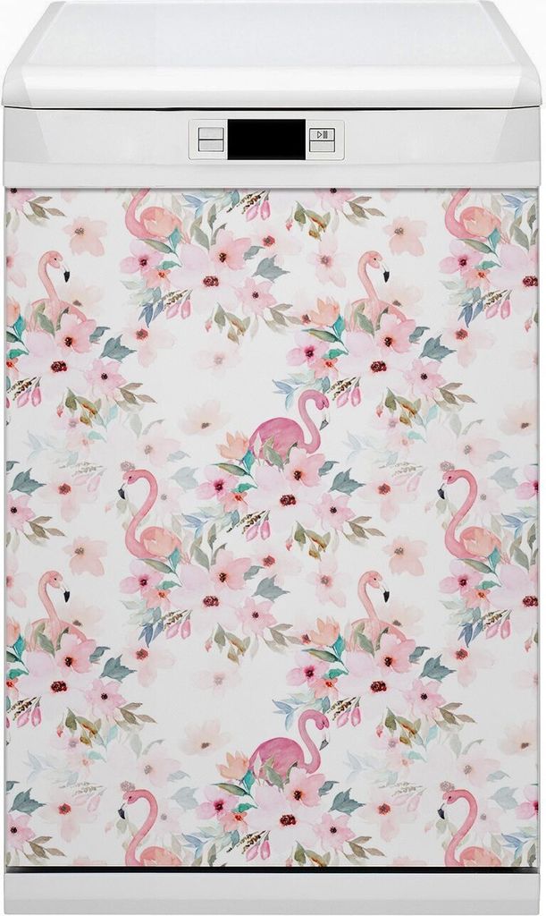 Küche Dekorative Magnete Magnet Folie für Geschirrspüler 45x80 cm - Flamingos Blumen