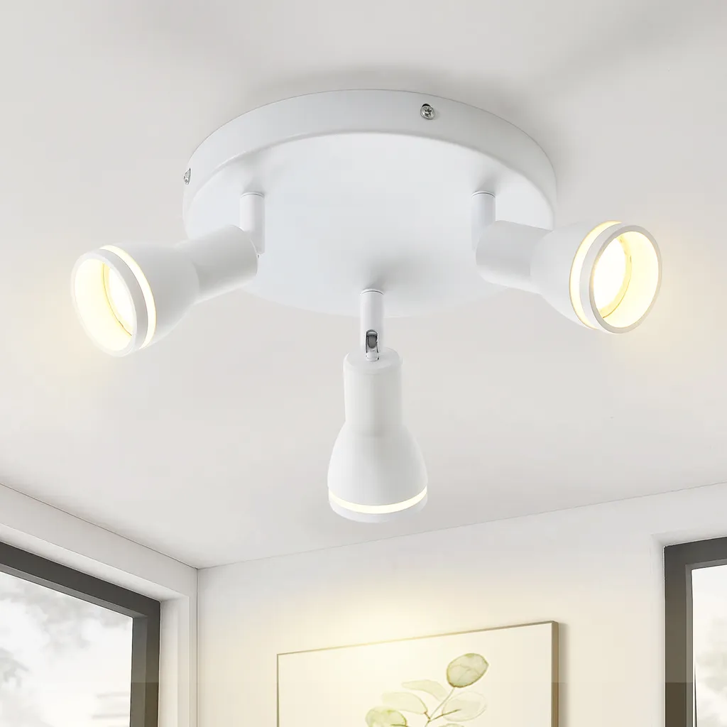 Plafonnier Salon et Chambre Blanc 3 Lampes GU10 Orientable pour Plafond