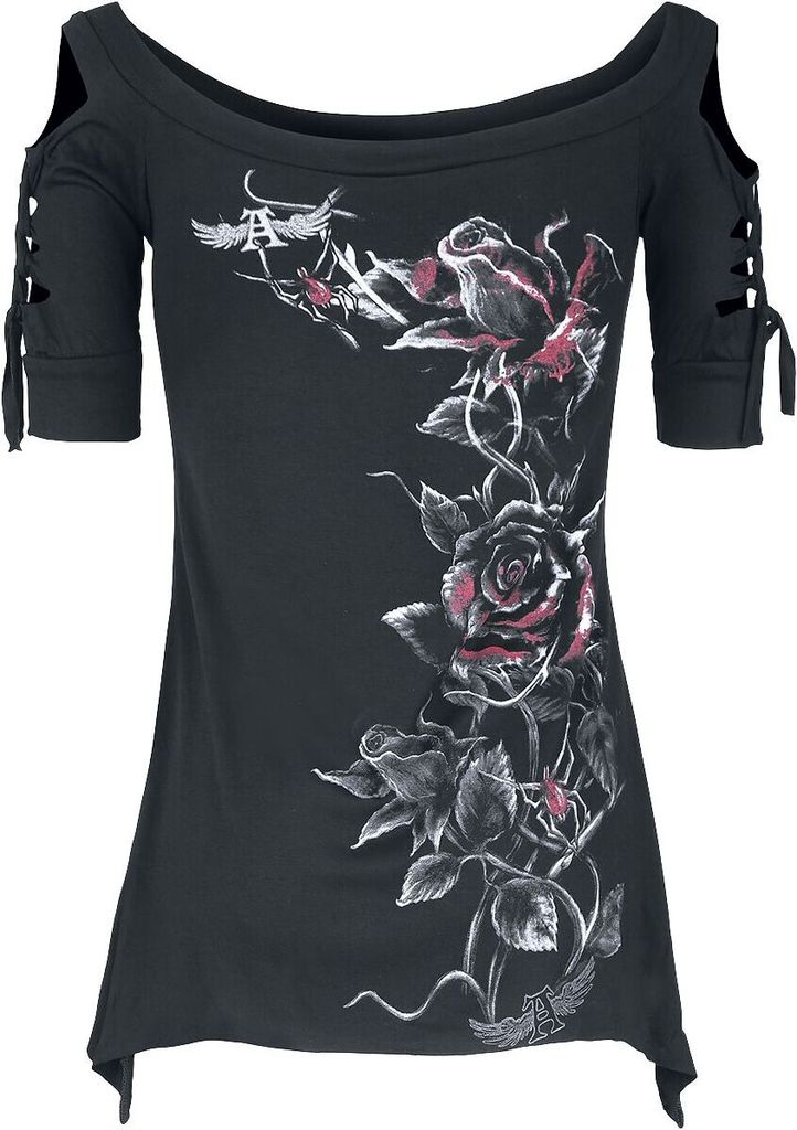 Alchemy England T-Shirt Damen Bleeding Rose schwarz XL