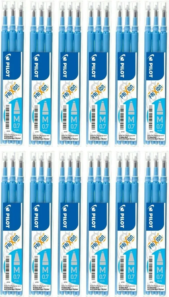 Lot de 36 Recharges pour Roller Effaçable Pilot Frixion Bleu Clair 0.7mm
