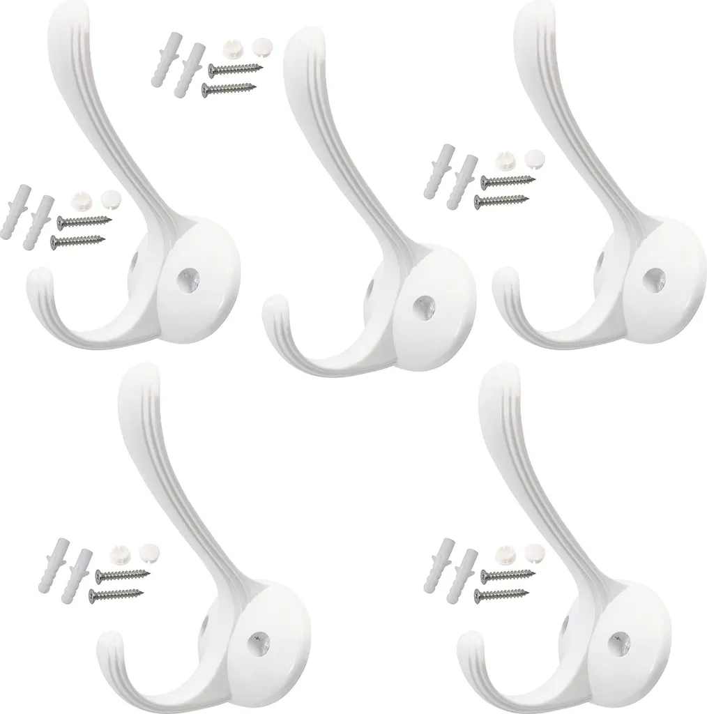 Support porte-manteau mural blanc pour entrée et chambre - Set de 5