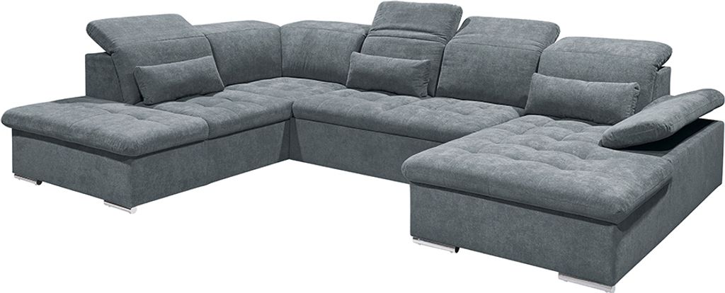 Wohnlandschaft mit verstellbaren Kopfstützen und Schlaffunktion in anthrazit, U-Form mit Bettkasten links, Serie WARRINGTON-09