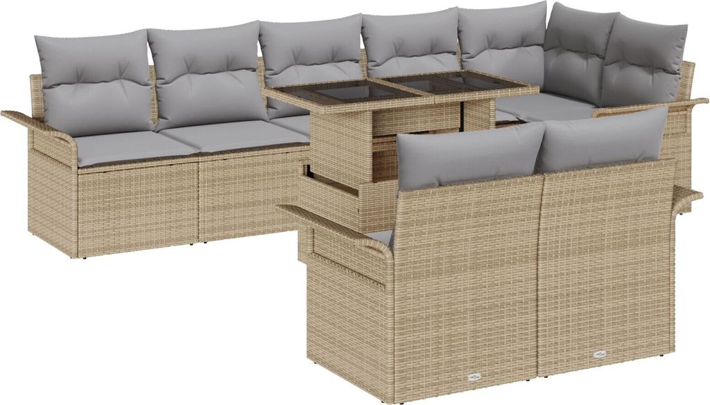 Möbel 9-teiliges Garten Sofa Set mit Kissen Beige Poly Rattan - Gartensofas 3348306
