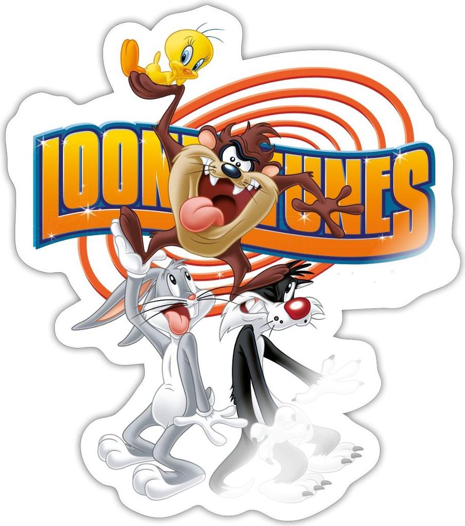Spreadshirt Looney Tunes Bugs Bunny, Taz, Sylvester & Tweety Sticker Aufkleber, 10 x 10 cm, Weiß glänzend