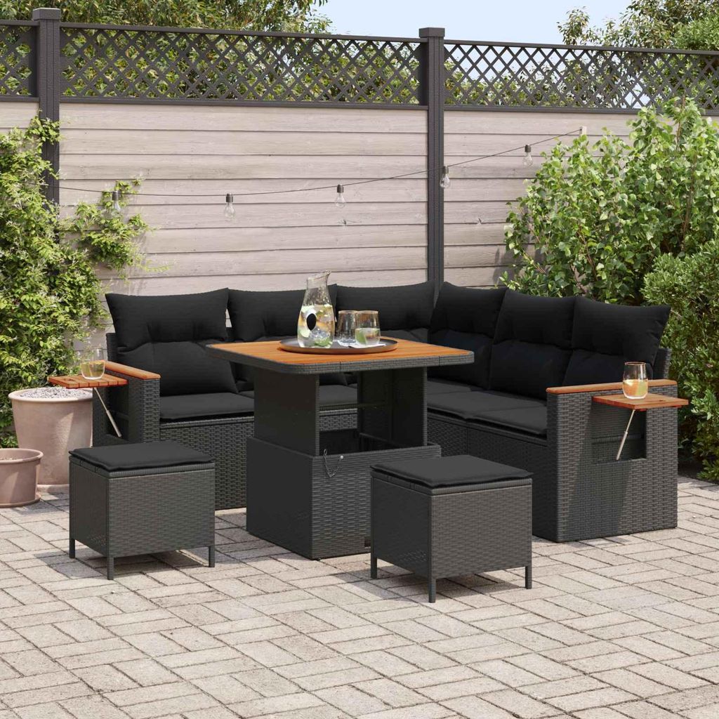 vidaXL Gartensofa-set mit Kissen 8 pcs Schwarz