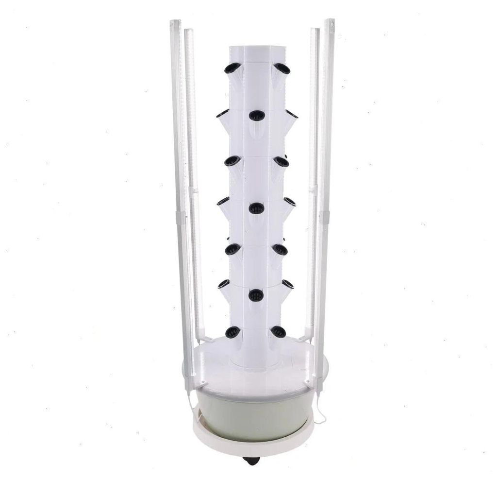 Hydroponik Anbausystem - Vertikaler Gartenturm - 7 Ebenen 28 Pflanzlöcher - LED Pflanzenlampe - 30 l Wassertank - ABS - Für Innenbereich - Weiß/...
