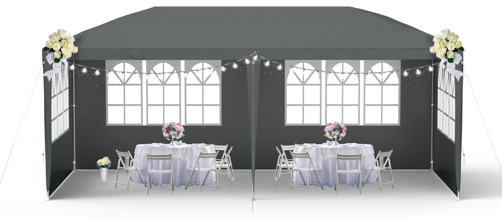 Pavillon de jardin QEENTOE, 3x6 mètres, anthracite, tente Image du produit 