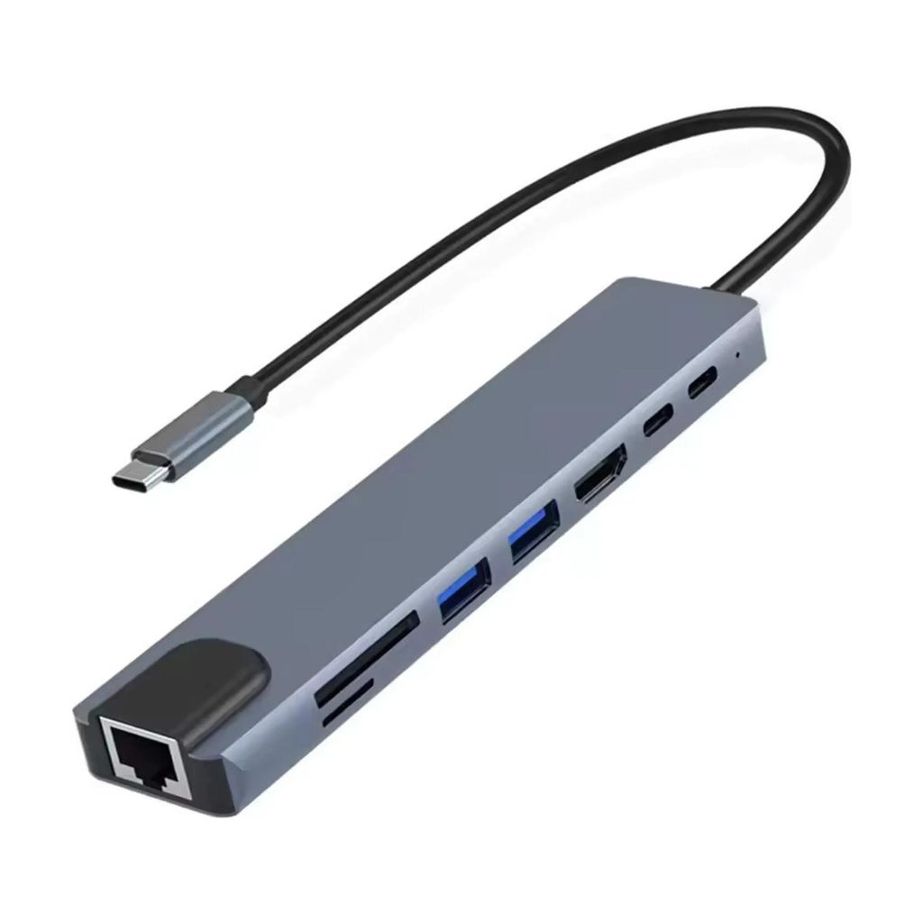 USB-C Hub 8in1 Adapter – 4K HDMI, Power Delivery (PD), LAN, Produktbild 