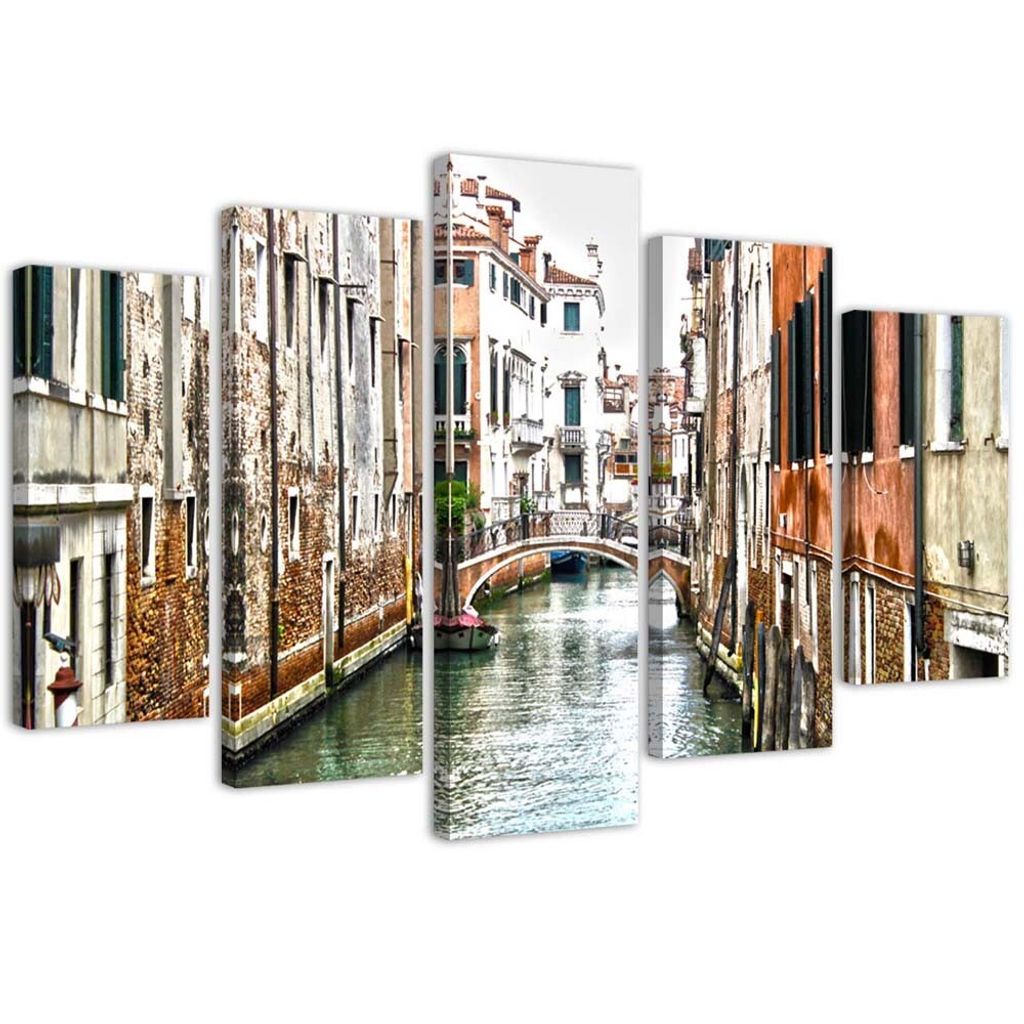 5-teiliges leinwandbild venedig 200x100 cm Feeby braun wandbild bereit zum aufhängen