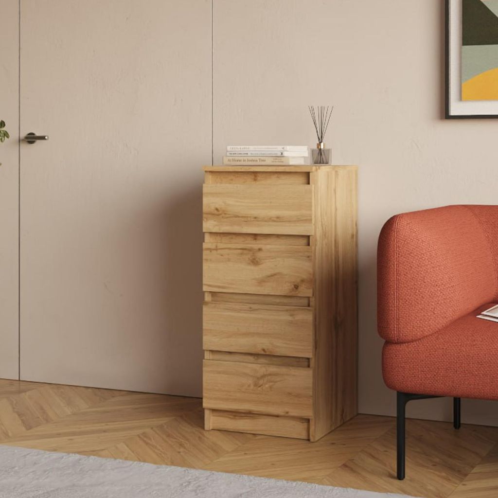 Kommode SOLA - Eiche Wotan - 4 Schubladen - Breite 40 cm, Höhe 90 cm, Tiefe 43 cm