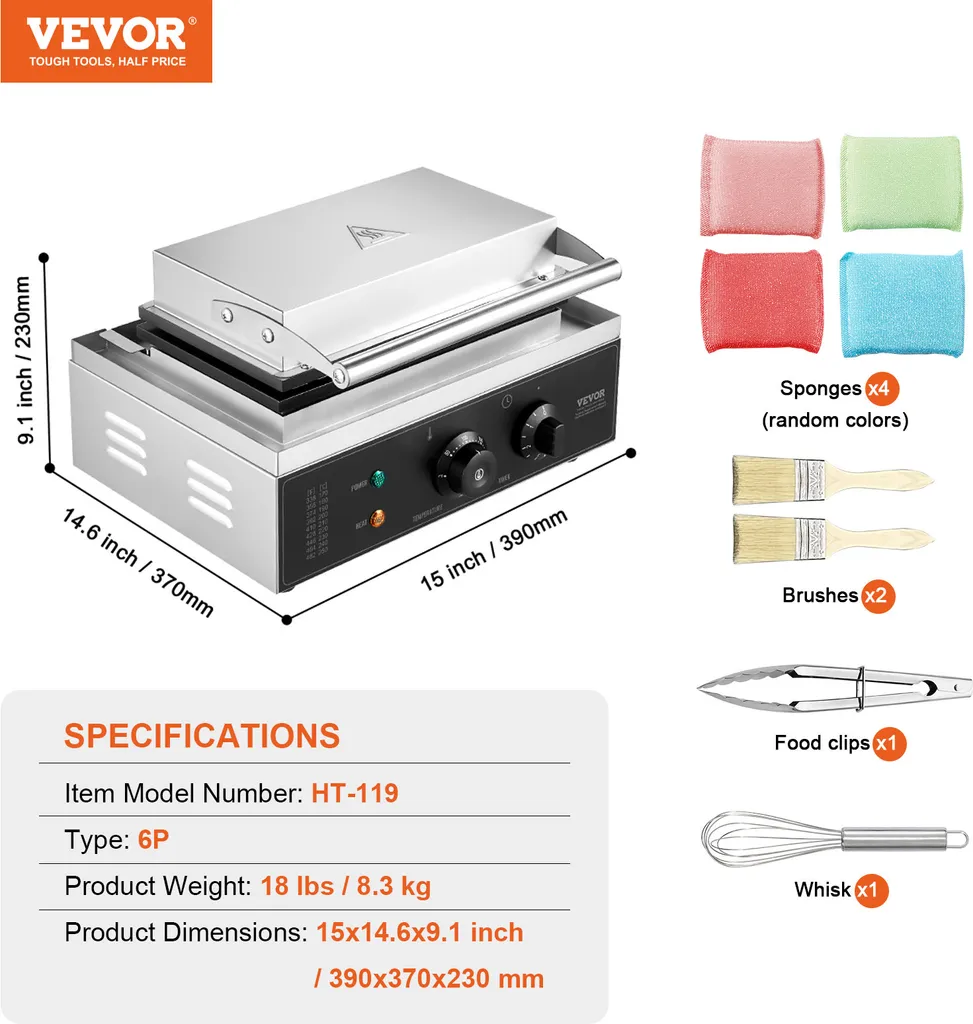 Analisi Tecnica: VEVOR Waffle Maker Commerciale 1500W 6 Posti - 7