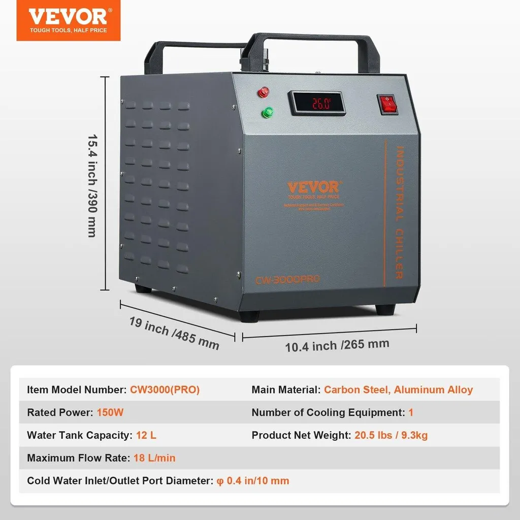 Chiller industriel CW-3000PRO 12L haute performance débit 18L/min max