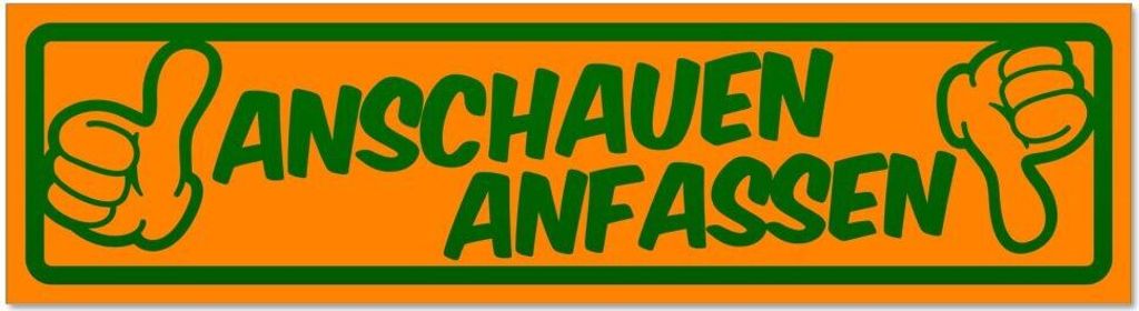 Kiwistar - Autoaufkleber - Orange - Grün - 30 x 8 cm - Anschauen anfassen invertiert - Hinweis Aufkleber Sticker für Auto, Kfz, Fahrrad, PKW, LKW