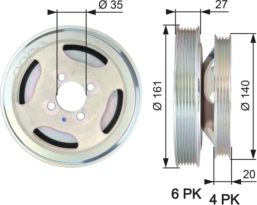 Poulie vilebrequin GATES TVD1075 haute résistance pour Fiat et Lancia