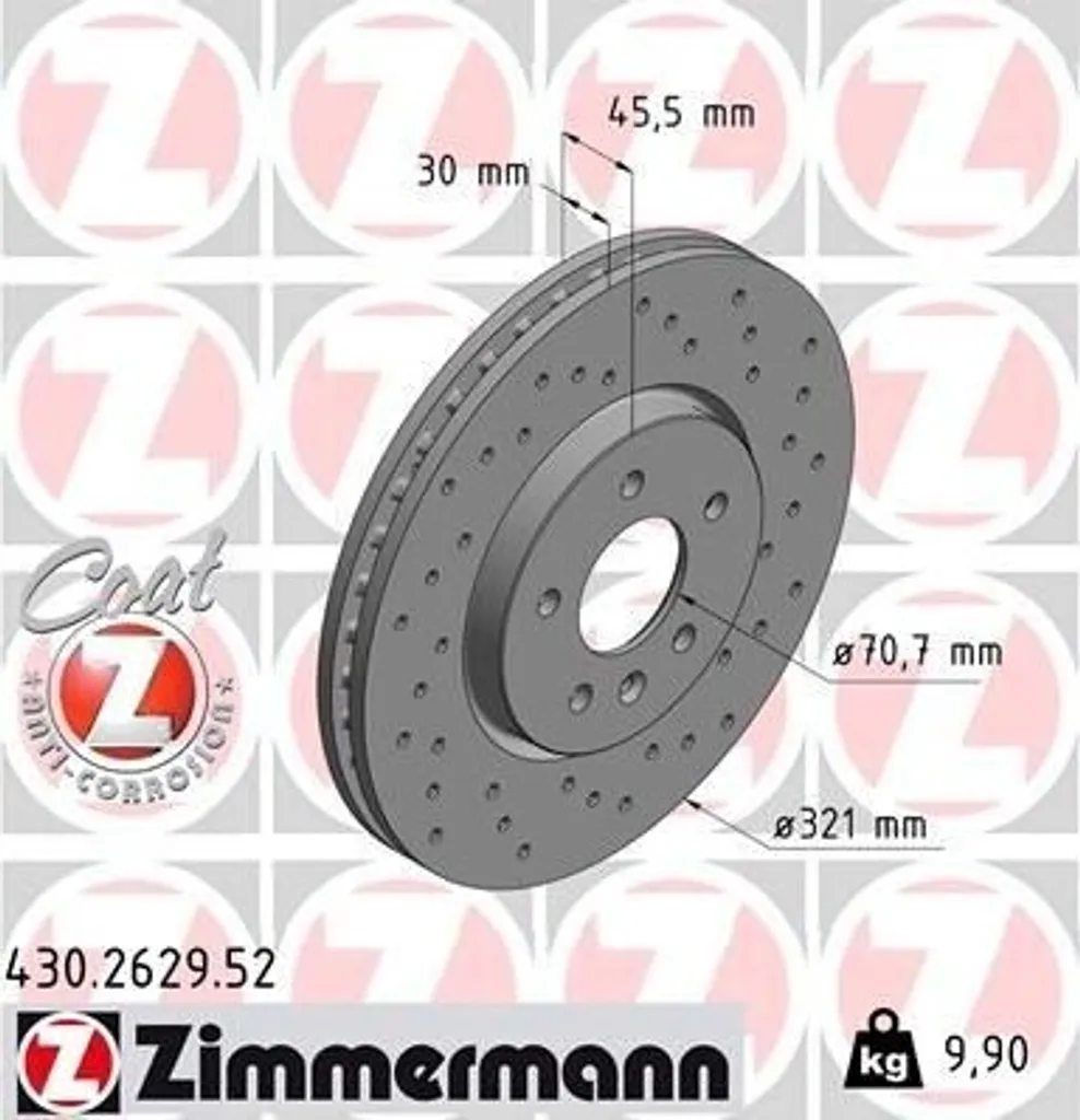 Zimmermann 430.2629.52 Disque de frein arrière Opel Astra J