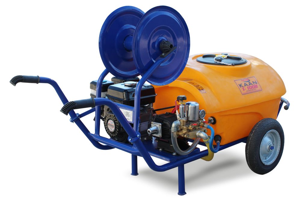 Benzin Schubkarren-Sprühgerät 100 L – Motorbetriebener Pflanzensprüher mit 50 m Schlauch – Profi Feld- & Gartenspritze