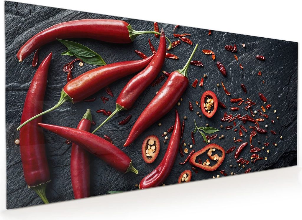 Küchenrückwand Spritzschutz Glas mit Motiv Rote Chili Schoten 40 x 40 cm