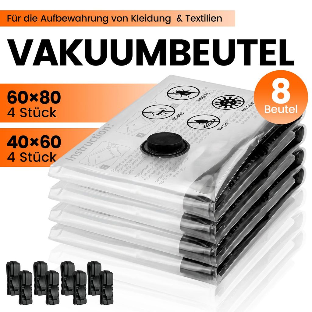 Vakuumbeutel 8 Stück 4Groß 60x80cm+4 Kleine 40x60cm Produktbild 