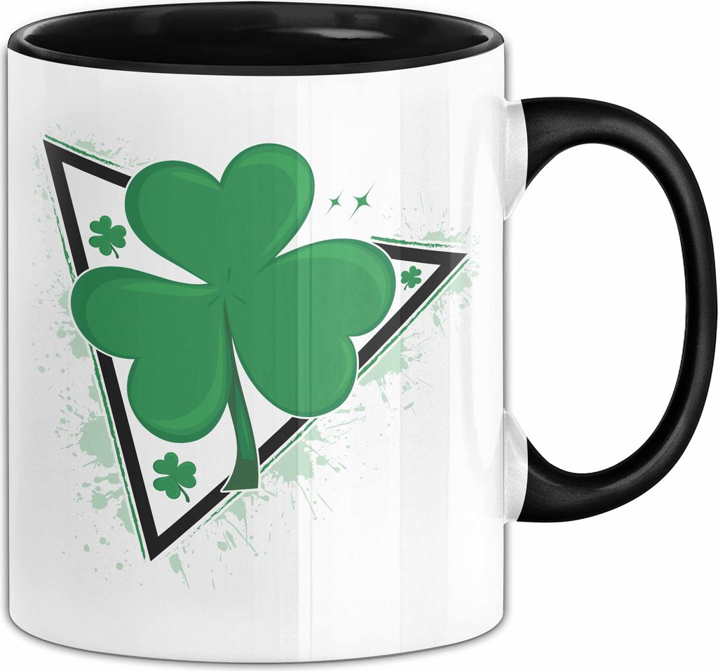 St Patricks Day Tasse Kleeblatt Kaffee-Becher Irisch Irland Geschenkidee (Schwarz)