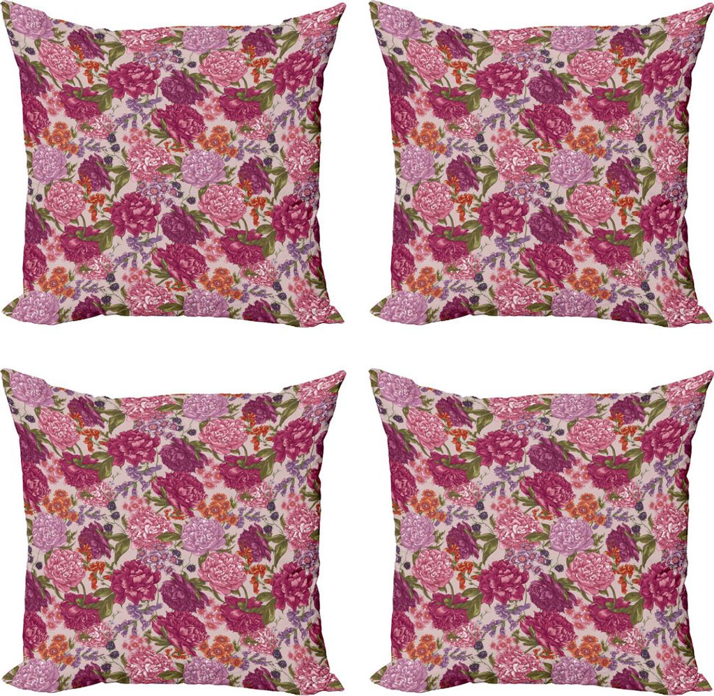 ABAKUHAUS Shabby Flora Kissenbezug Set (4 Stück), Wilde Flora Jahrgang, Moderner Doppelseitiger Digitaldruck, 50 cm x 50 cm, Mehrfarbig