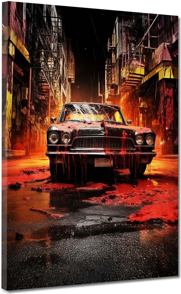 Abstrakt Auto Oldtimer Leinwandbild Wandbild Deko Kunst XL: 60x80x2cm