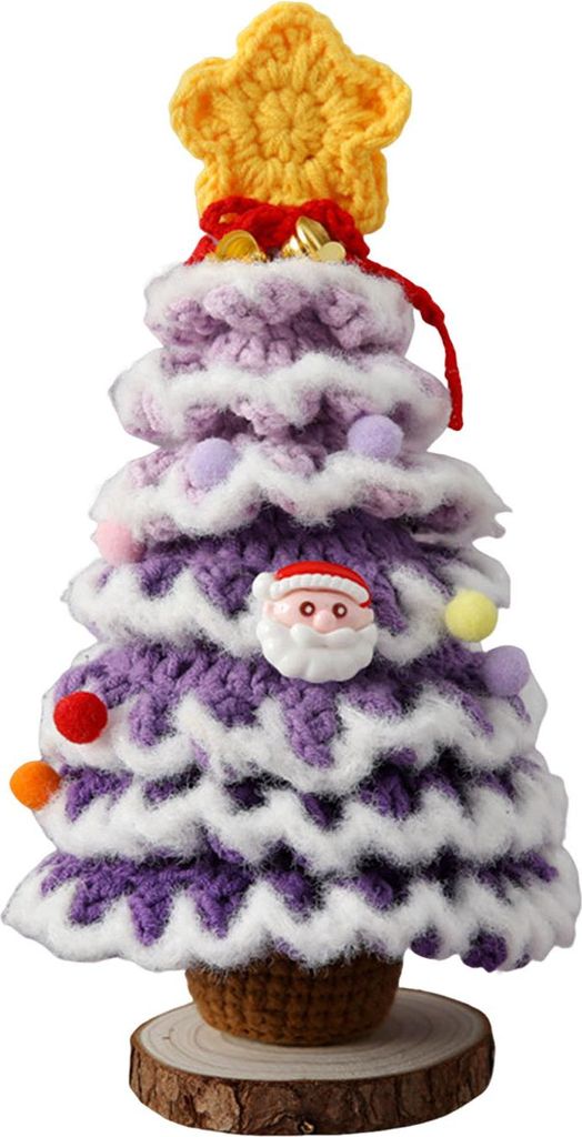 Handgemachter gehäkelter Weihnachtsbaumschmuck, Tischdekoration, gestrickt, klein, künstlich, beflockt, Weihnachtsbaum für Zuhause, Büro, Feier...