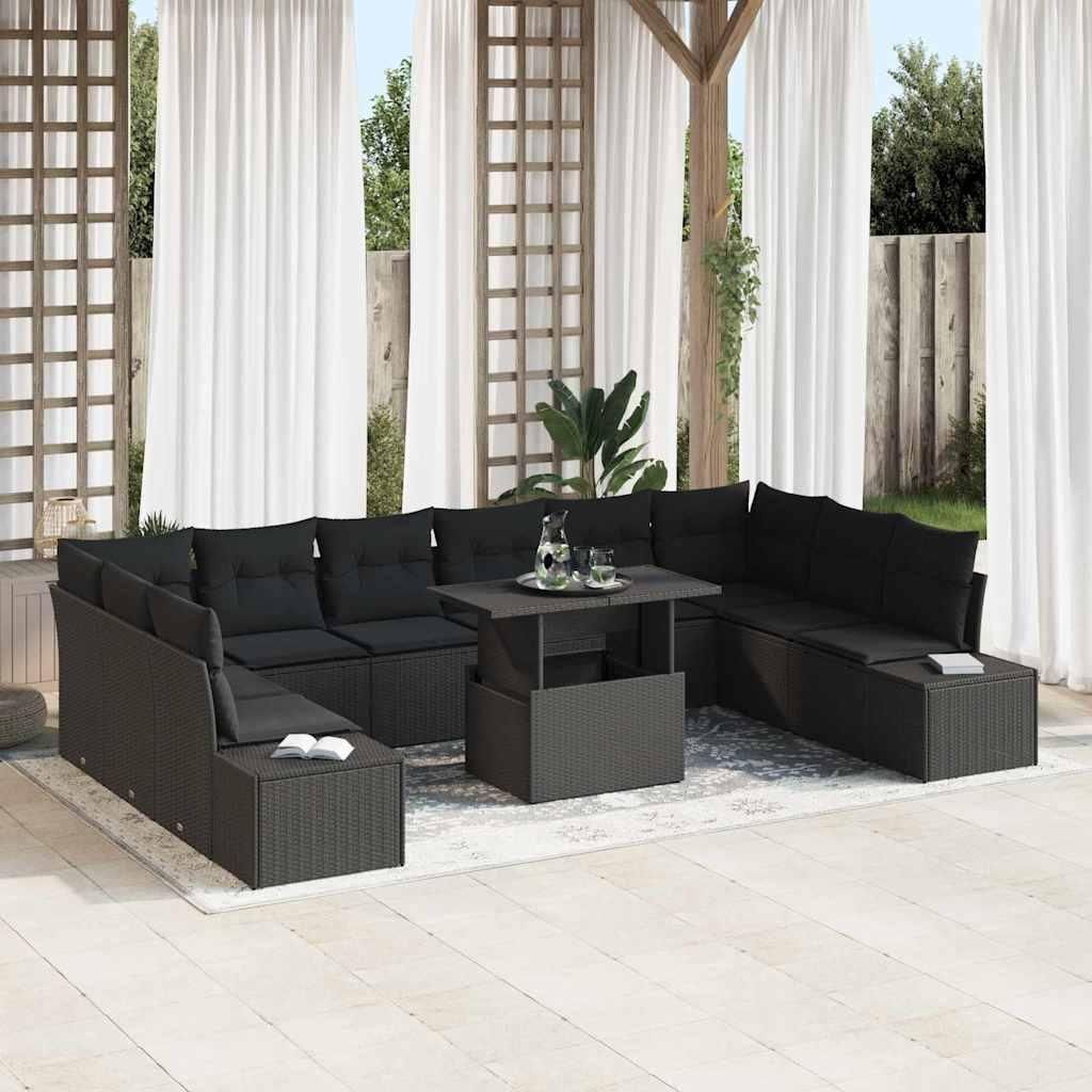 "im Angebot" Garten-Sofa-Set mit Kissen mit Speicher 11 pcs - Loungesofa - möbel Garten - Schwarz - Gartensofas CC12711