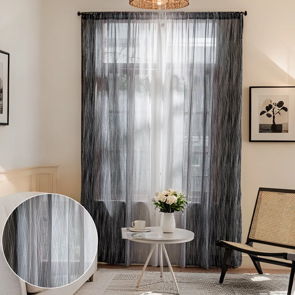Rideaux Voilages Anti-Vis-à-Vis à Motif Dégradé, Lot de 2 Panneaux