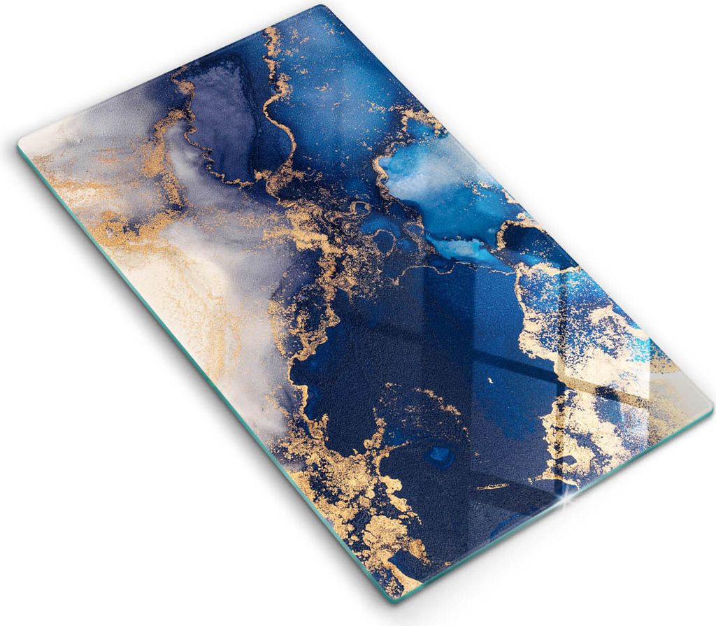 Glasschneideplatte - Herdabdeckplatte - 30x52 cm - Schneidebrett - Spritzschutz - Elegantes Hintergrund und Gold
