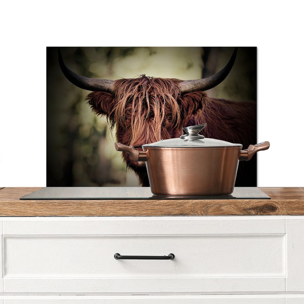 KitchenYeah Spritzschutz Küche - Küchenrückwand - Wandschutz für Herd und Spüle - Schottisches Hochlandrind - Licht - Porträt - Natur 60x40...