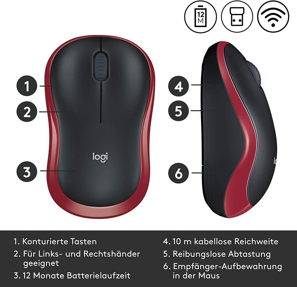 Kabellose Maus Mit USB-Empfänger – 1000 DPI, 3 Tasten, 10 M Reichweite, Schwarz