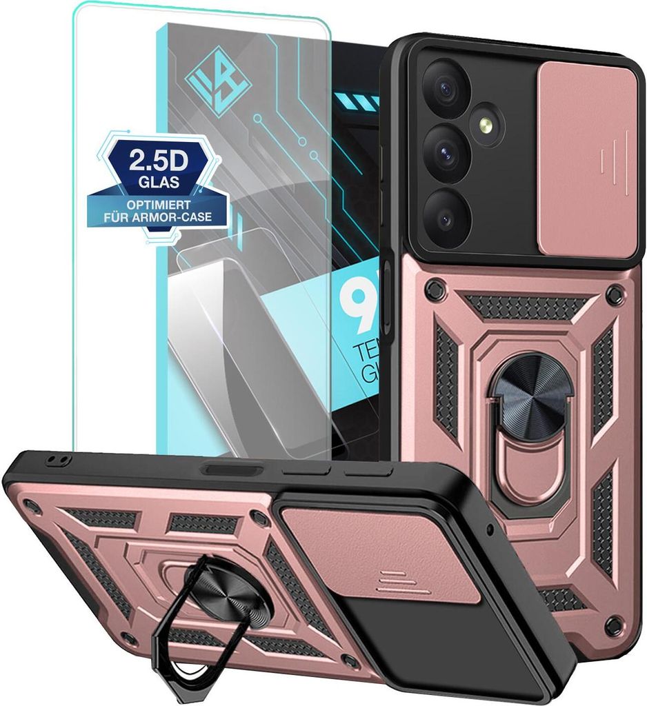 Armor Handyhülle für Samsung Galaxy A55 5G mit 9H Displayglas Displayschutz Kameraschutz Handy Panzer Case Cover Schutzhülle Outdoor Farbe: Rose...